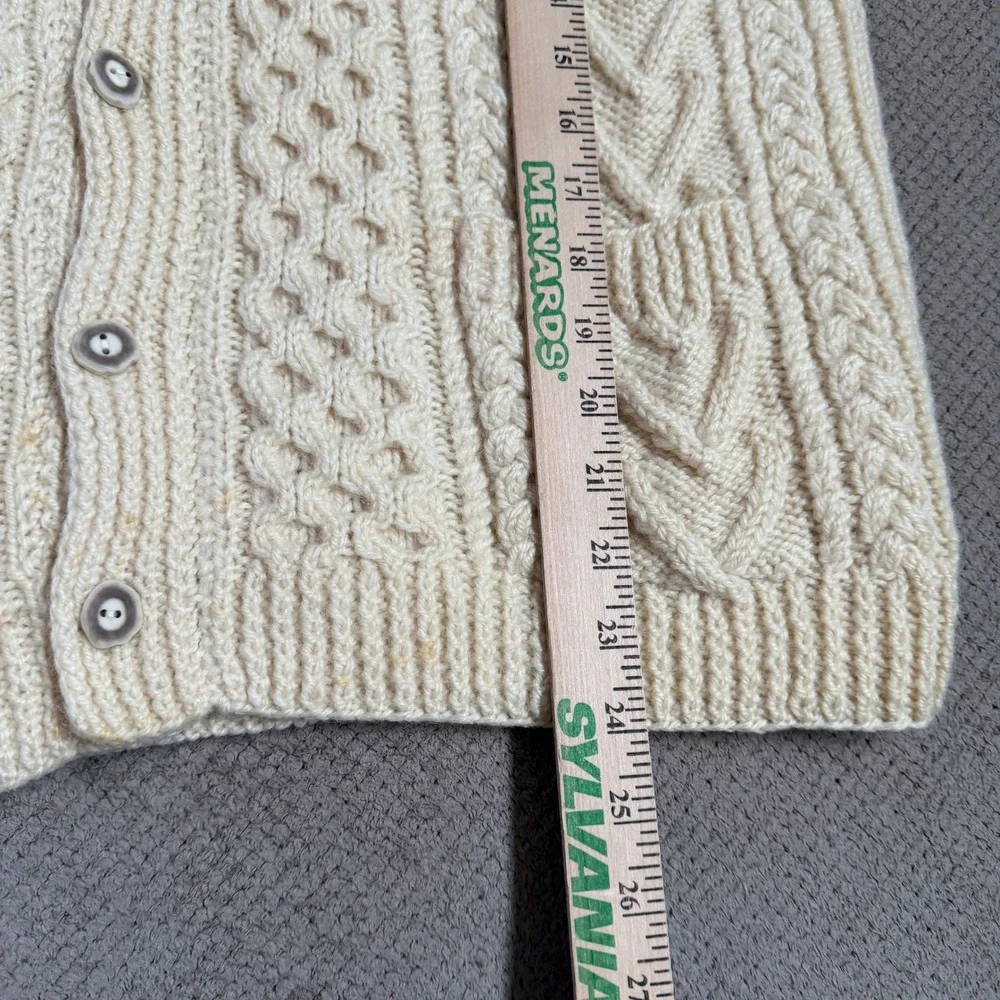Vintage 1990s Gaeltarra Handknit Aran Fisherman Cardigan Sweater Cream Wool 40